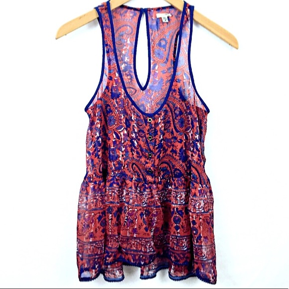 Urban Outfitters Ecote Sleeveless Top Blue & Red Size Small Peplum bottom - Picture 1 of 6